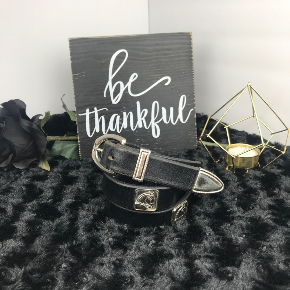 Horse Studded Black Leather Belt